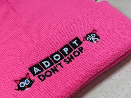 Adopt, Don t Shop.  Embroidered Beanie with Pom-pom, Cat and Dog Hat For Discount