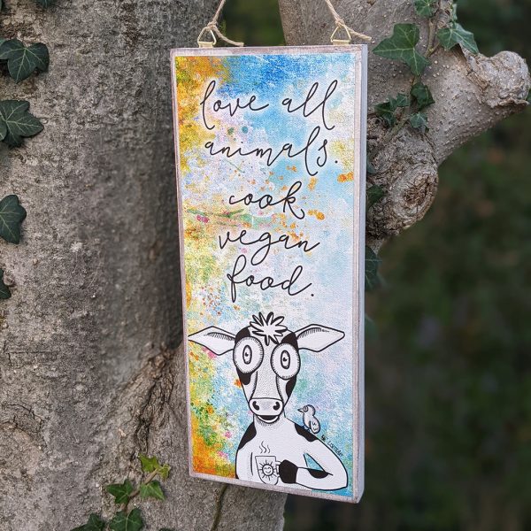 Cook Vegan Food  Whimsical Cow Large Wood Sign Online