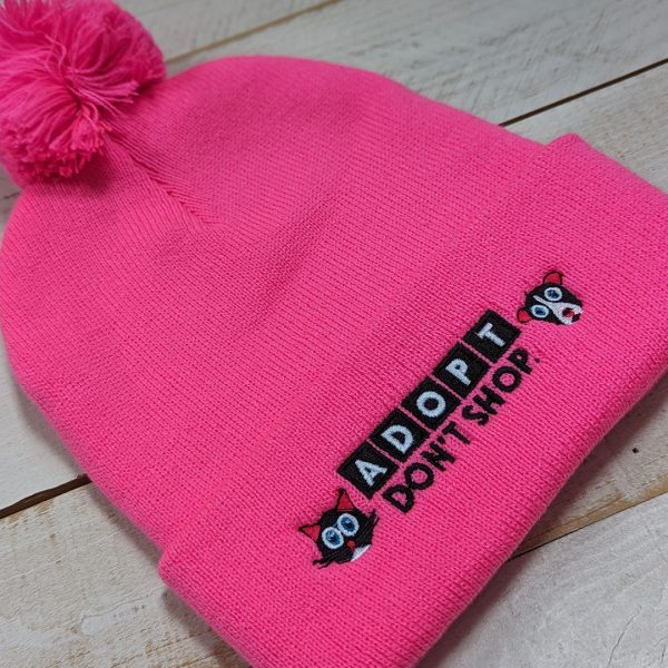 Adopt, Don t Shop.  Embroidered Beanie with Pom-pom, Cat and Dog Hat For Discount