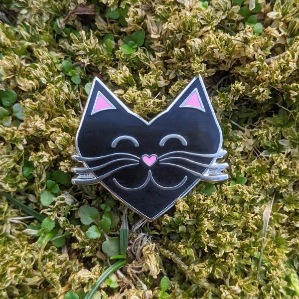 I Love Cats  Black Heart Cat Enamel Pin on Sale