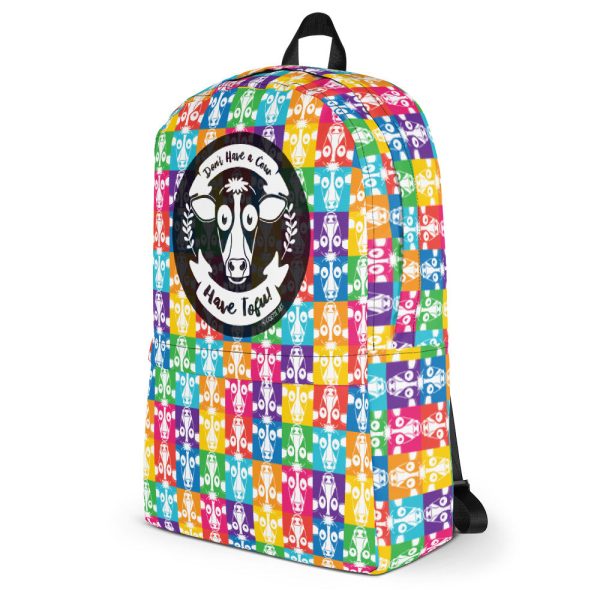 Don t Have a Cow, Have Tofu!  (multi-color checker print) Vegan Backpack Online Sale