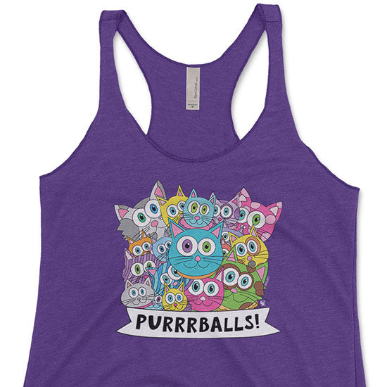 Purrrballs!  Tri-blend Racerback Cat Tank Fashion