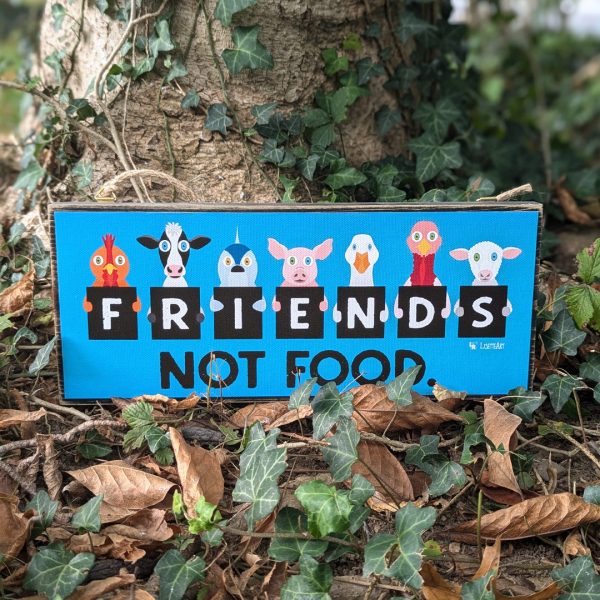 We Are Friends Not Food  Whimsical Animals Large Vegan Wood Sign on Sale