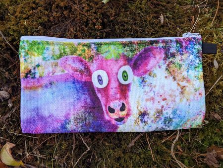 Cowpassionate Living - Pink Cow Vintage Pop  Small Zipper Pouch - Pencil Case - Vegan Makeup Bag Hot on Sale