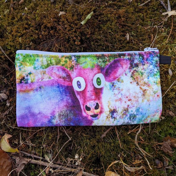 Cowpassionate Living - Pink Cow Vintage Pop  Small Zipper Pouch - Pencil Case - Vegan Makeup Bag Hot on Sale